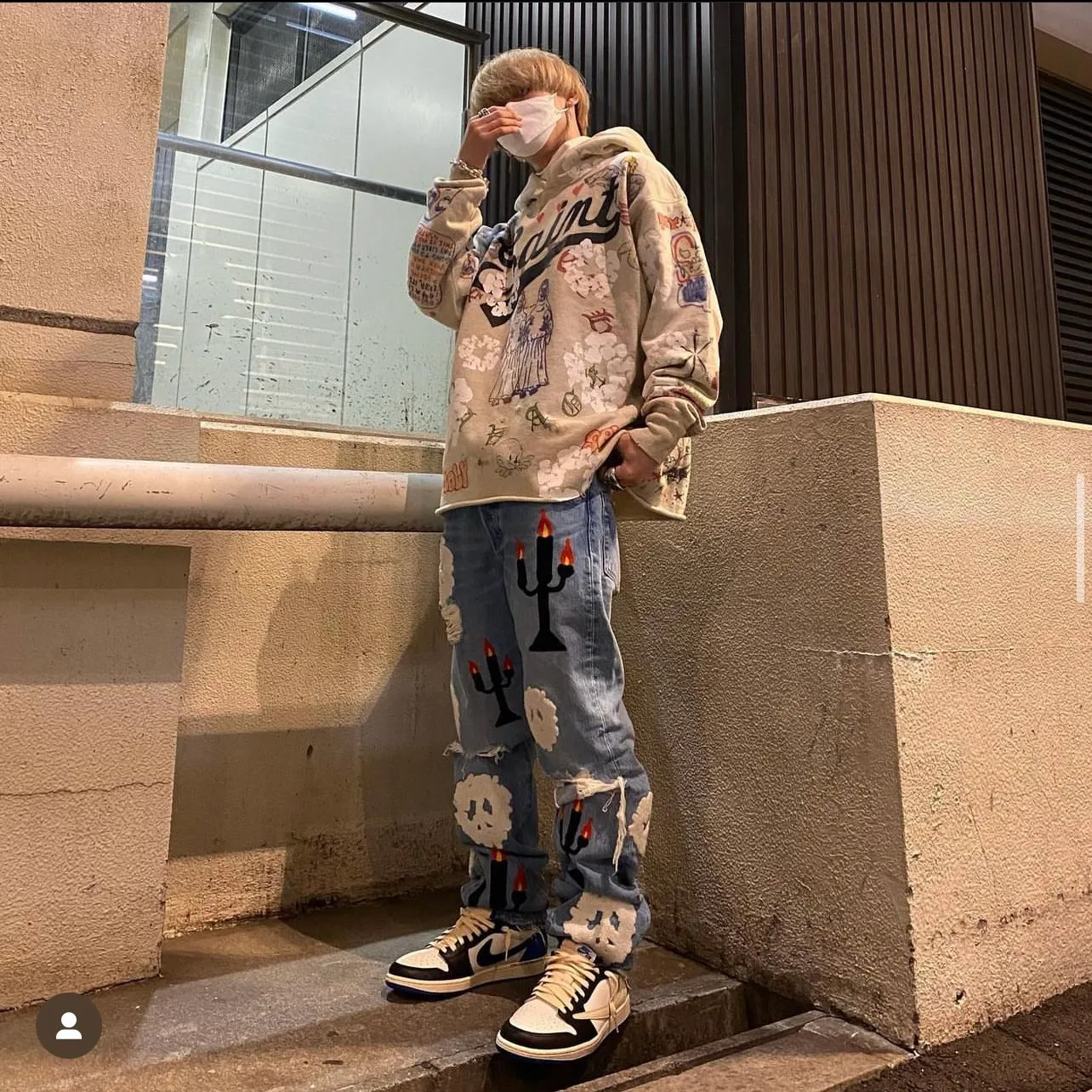 DENIM TEARS × ©SAINT M×××××× "SAINT TEARS" Graffiti Hoodie Joint Model Cotton Graffiti Hoodie Fully Printed Washed Distressed Holes Vintage Sweatshirt Gray S-XL Super Heavy Duty! The whole piece is printed with 35 screens and counterpoint printing!